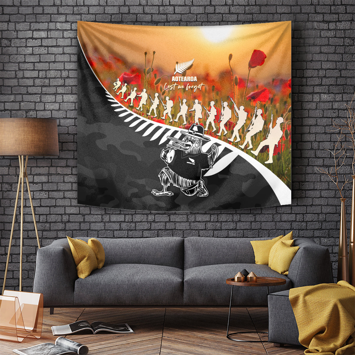 New Zealand ANZAC Rugby Tapestry Soldier Fern With Kiwi Bird LT05 - Polynesian Pride