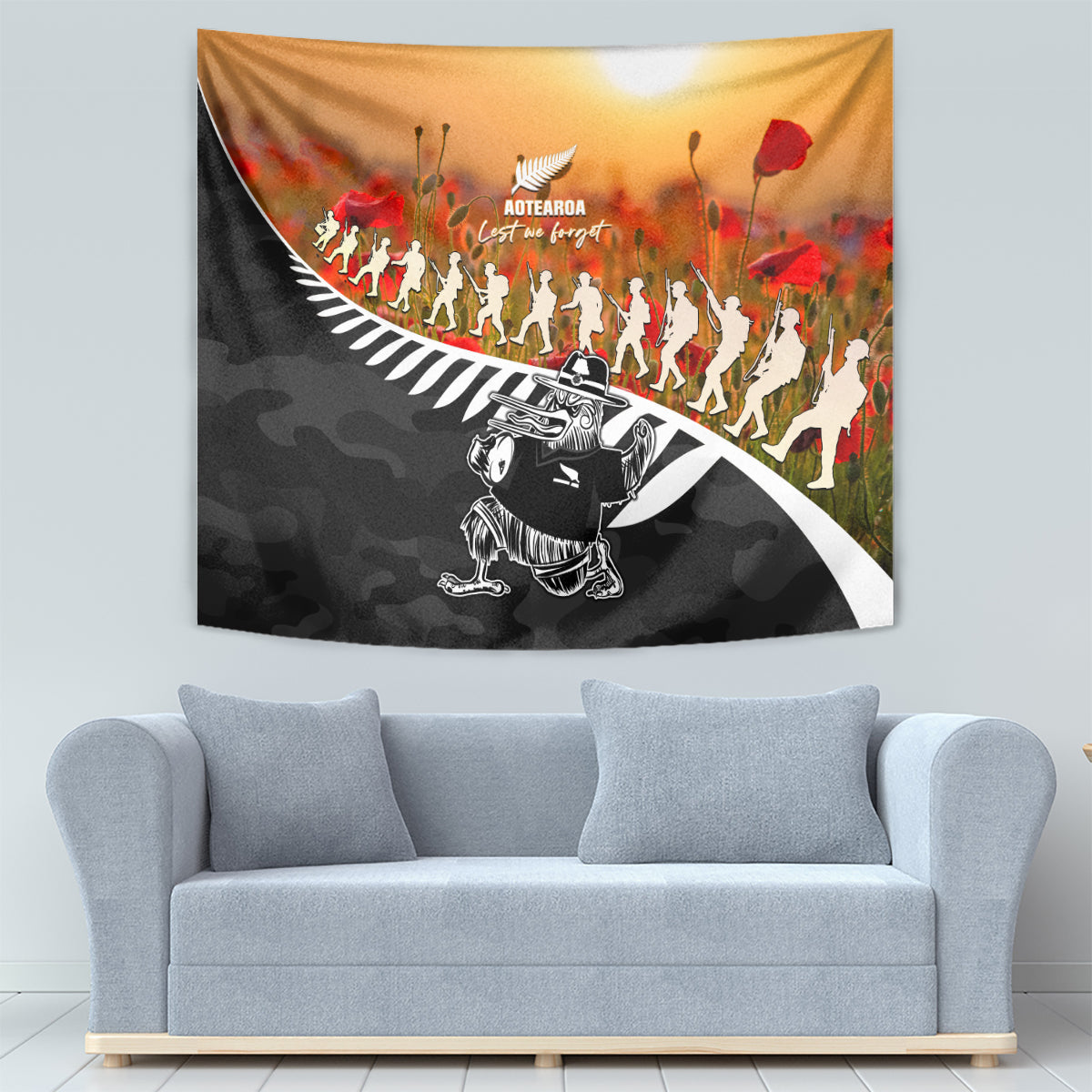 New Zealand ANZAC Rugby Tapestry Soldier Fern With Kiwi Bird LT05 - Polynesian Pride