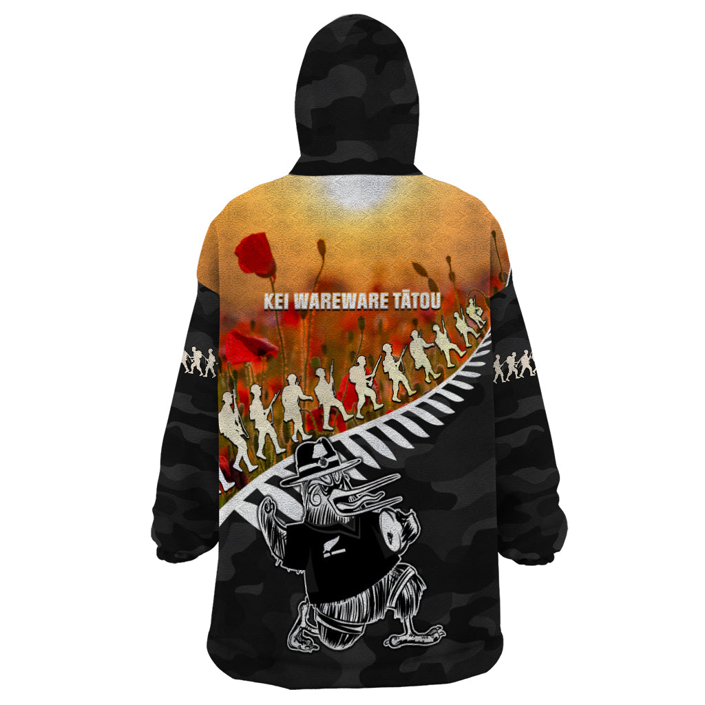 New Zealand ANZAC Rugby Wearable Blanket Hoodie Soldier Fern With Kiwi Bird LT05 - Polynesian Pride