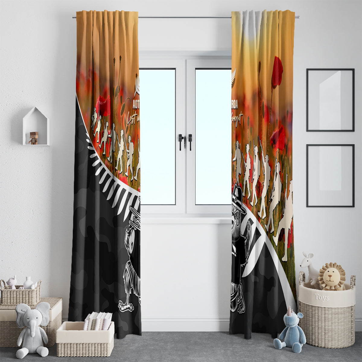 New Zealand ANZAC Rugby Window Curtain Soldier Fern With Kiwi Bird LT05 - Polynesian Pride