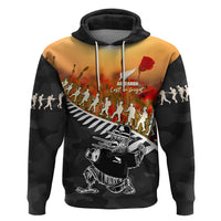 New Zealand ANZAC Rugby Zip Hoodie Soldier Fern With Kiwi Bird LT05 Pullover Hoodie Black - Polynesian Pride