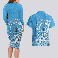 Personalised Penrhyn Gospel Day Couples Matching Long Sleeve Bodycon Dress and Hawaiian Shirt Cook Islands Tribal Pattern LT05 - Polynesian Pride