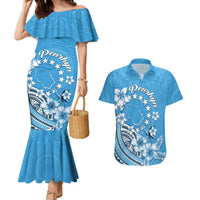 Personalised Penrhyn Gospel Day Couples Matching Mermaid Dress and Hawaiian Shirt Cook Islands Tribal Pattern LT05 Blue - Polynesian Pride