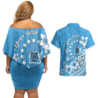 Personalised Penrhyn Gospel Day Couples Matching Off Shoulder Short Dress and Hawaiian Shirt Cook Islands Tribal Pattern LT05 - Polynesian Pride