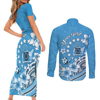 Personalised Penrhyn Gospel Day Couples Matching Short Sleeve Bodycon Dress and Long Sleeve Button Shirt Cook Islands Tribal Pattern LT05 - Polynesian Pride