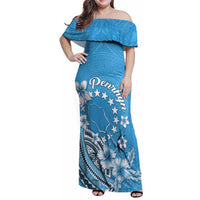 Personalised Penrhyn Gospel Day Family Matching Off Shoulder Maxi Dress and Hawaiian Shirt Cook Islands Tribal Pattern LT05 Mom's Dress Blue - Polynesian Pride