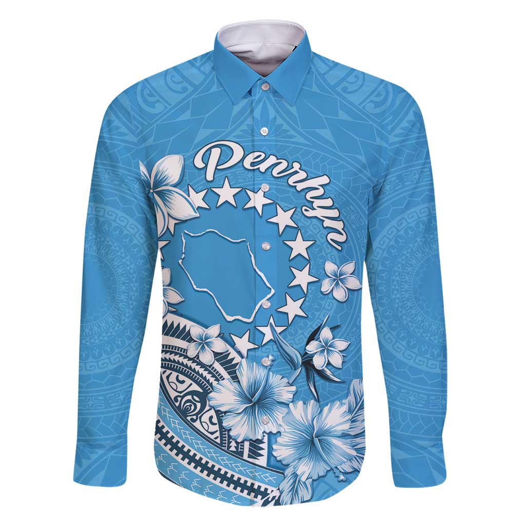 Personalised Penrhyn Gospel Day Family Matching Off Shoulder Short Dress and Hawaiian Shirt Cook Islands Tribal Pattern LT05 Dad's Shirt - Long Sleeve Blue - Polynesian Pride