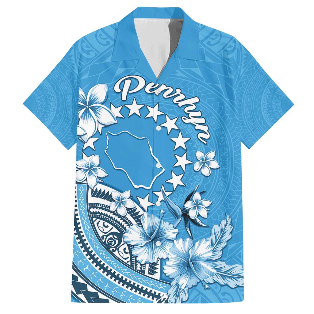 Personalised Penrhyn Gospel Day Family Matching Puletasi and Hawaiian Shirt Cook Islands Tribal Pattern LT05 Dad's Shirt - Short Sleeve Blue - Polynesian Pride