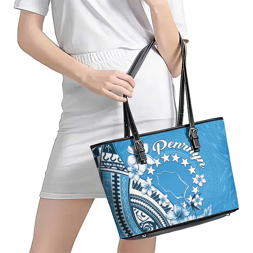 Penrhyn Gospel Day Leather Tote Bag Cook Islands Tribal Pattern LT05 - Polynesian Pride