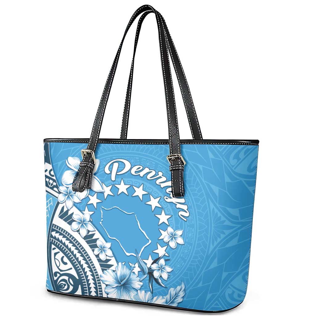 Penrhyn Gospel Day Leather Tote Bag Cook Islands Tribal Pattern LT05 - Polynesian Pride