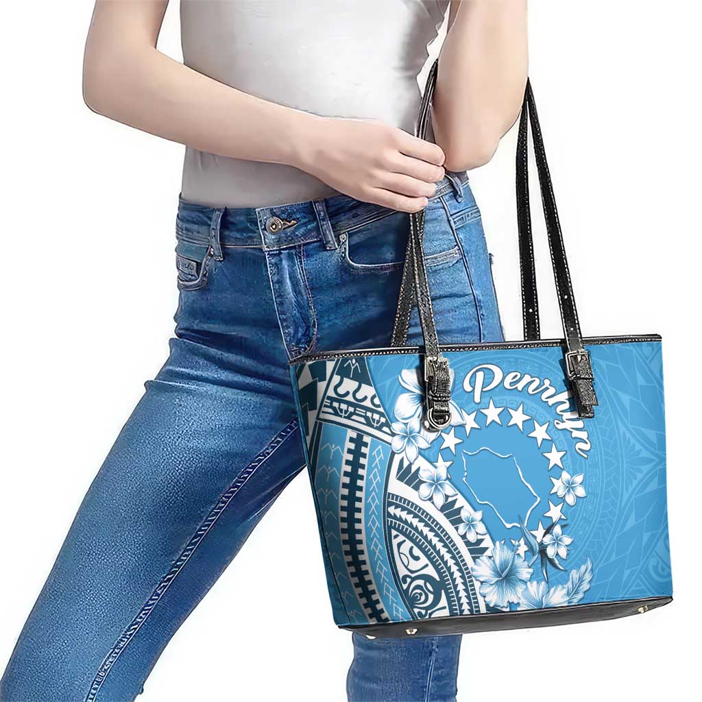 Penrhyn Gospel Day Leather Tote Bag Cook Islands Tribal Pattern LT05 - Polynesian Pride