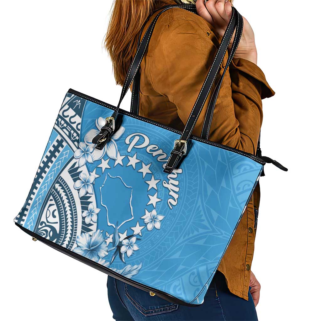 Penrhyn Gospel Day Leather Tote Bag Cook Islands Tribal Pattern LT05 - Polynesian Pride