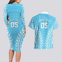 Custom Cook Islands Mauke Couples Matching Long Sleeve Bodycon Dress and Hawaiian Shirt Polynesian Tribal Tattoo LT05 - Polynesian Pride