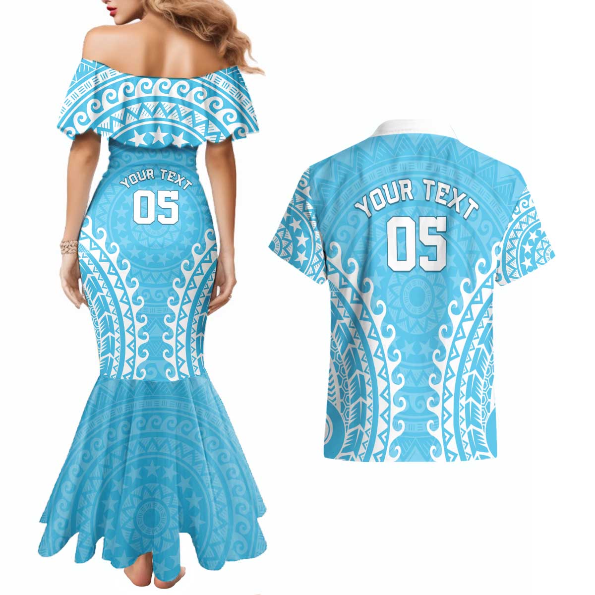 Custom Cook Islands Mauke Couples Matching Mermaid Dress and Hawaiian Shirt Polynesian Tribal Tattoo LT05 - Polynesian Pride