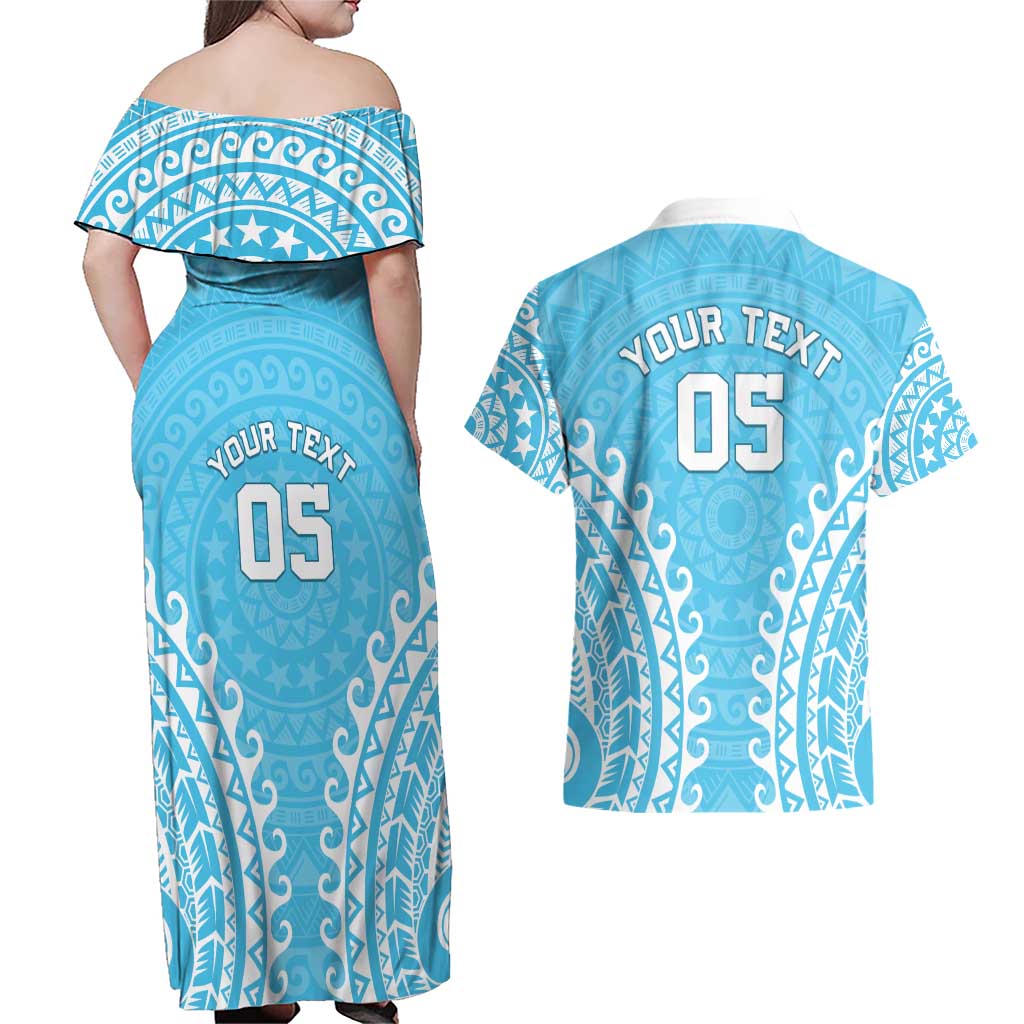 Custom Cook Islands Mauke Couples Matching Off Shoulder Maxi Dress and Hawaiian Shirt Polynesian Tribal Tattoo LT05 - Polynesian Pride