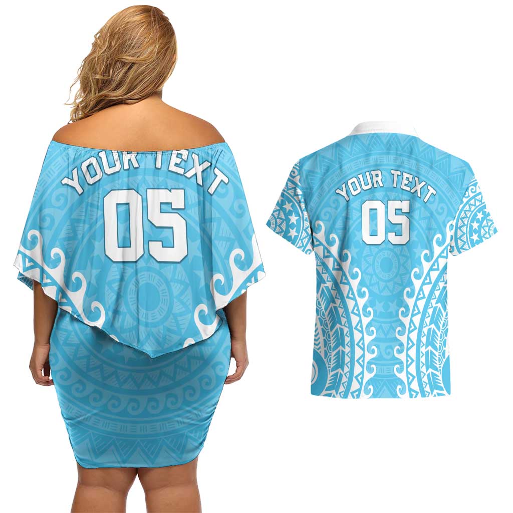 Custom Cook Islands Mauke Couples Matching Off Shoulder Short Dress and Hawaiian Shirt Polynesian Tribal Tattoo LT05 - Polynesian Pride