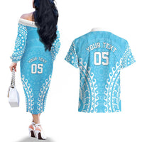 Custom Cook Islands Mauke Couples Matching Off The Shoulder Long Sleeve Dress and Hawaiian Shirt Polynesian Tribal Tattoo LT05 - Polynesian Pride