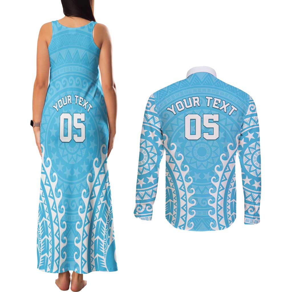 Custom Cook Islands Mauke Couples Matching Tank Maxi Dress and Long Sleeve Button Shirt Polynesian Tribal Tattoo LT05 - Polynesian Pride