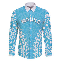 Custom Cook Islands Mauke Family Matching Mermaid Dress and Hawaiian Shirt Polynesian Tribal Tattoo LT05 Dad's Shirt - Long Sleeve Baby Blue - Polynesian Pride
