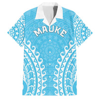 Custom Cook Islands Mauke Family Matching Off The Shoulder Long Sleeve Dress and Hawaiian Shirt Polynesian Tribal Tattoo LT05 Dad's Shirt - Short Sleeve Baby Blue - Polynesian Pride