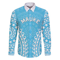 Custom Cook Islands Mauke Family Matching Off The Shoulder Long Sleeve Dress and Hawaiian Shirt Polynesian Tribal Tattoo LT05 Dad's Shirt - Long Sleeve Baby Blue - Polynesian Pride