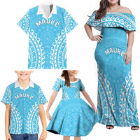 Custom Cook Islands Mauke Family Matching Off Shoulder Maxi Dress and Hawaiian Shirt Polynesian Tribal Tattoo LT05 - Polynesian Pride