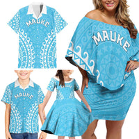 Custom Cook Islands Mauke Family Matching Off Shoulder Short Dress and Hawaiian Shirt Polynesian Tribal Tattoo LT05 - Polynesian Pride
