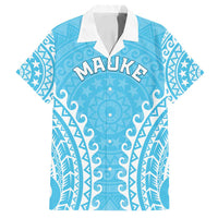 Custom Cook Islands Mauke Family Matching Puletasi and Hawaiian Shirt Polynesian Tribal Tattoo LT05 Dad's Shirt - Short Sleeve Baby Blue - Polynesian Pride