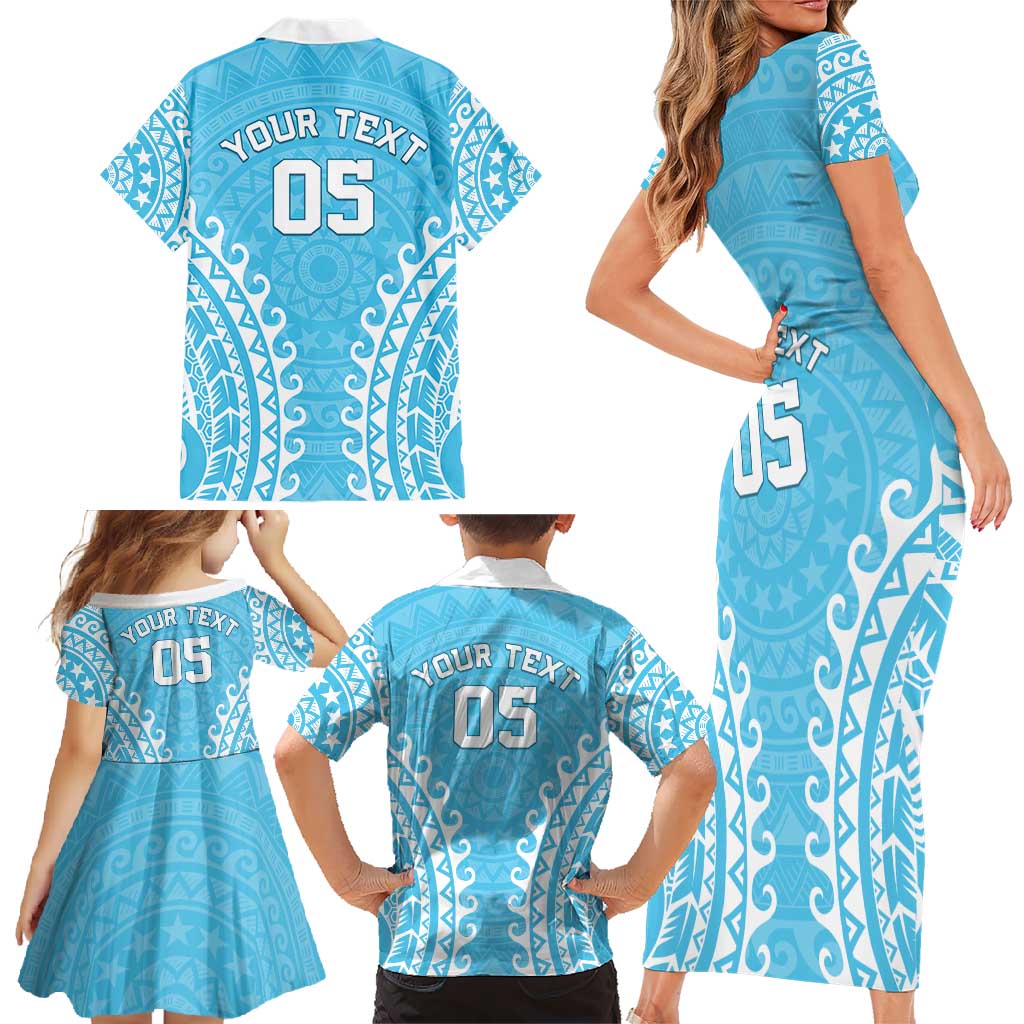 Custom Cook Islands Mauke Family Matching Short Sleeve Bodycon Dress and Hawaiian Shirt Polynesian Tribal Tattoo LT05 - Polynesian Pride