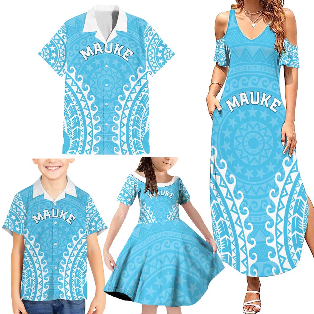 Custom Cook Islands Mauke Family Matching Summer Maxi Dress and Hawaiian Shirt Polynesian Tribal Tattoo LT05 - Polynesian Pride