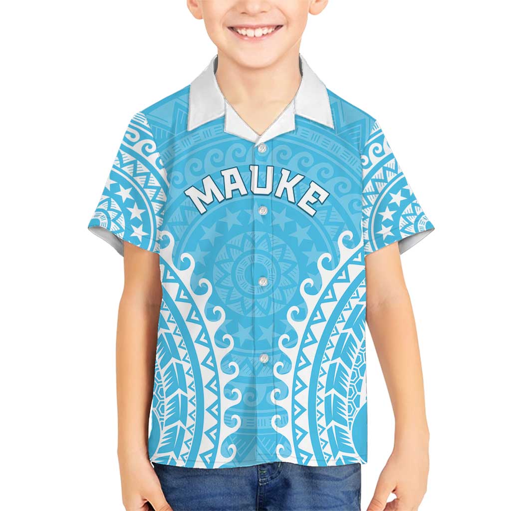 Custom Cook Islands Mauke Family Matching Tank Maxi Dress and Hawaiian Shirt Polynesian Tribal Tattoo LT05 Son's Shirt Baby Blue - Polynesian Pride