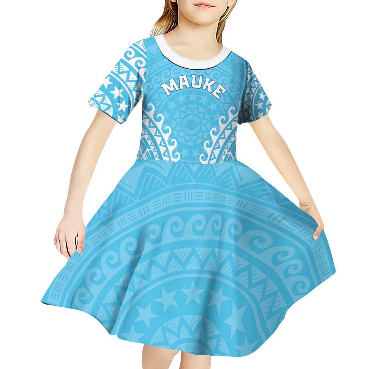 Custom Cook Islands Mauke Kid Short Sleeve Dress Polynesian Tribal Tattoo