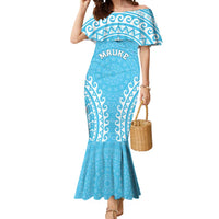 Custom Cook Islands Mauke Mermaid Dress Polynesian Tribal Tattoo LT05 Women Baby Blue - Polynesian Pride