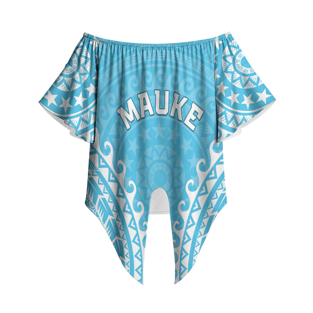 Custom Cook Islands Mauke Off Shoulder Wrap Waist Top Polynesian Tribal Tattoo LT05 Baby Blue - Polynesian Pride