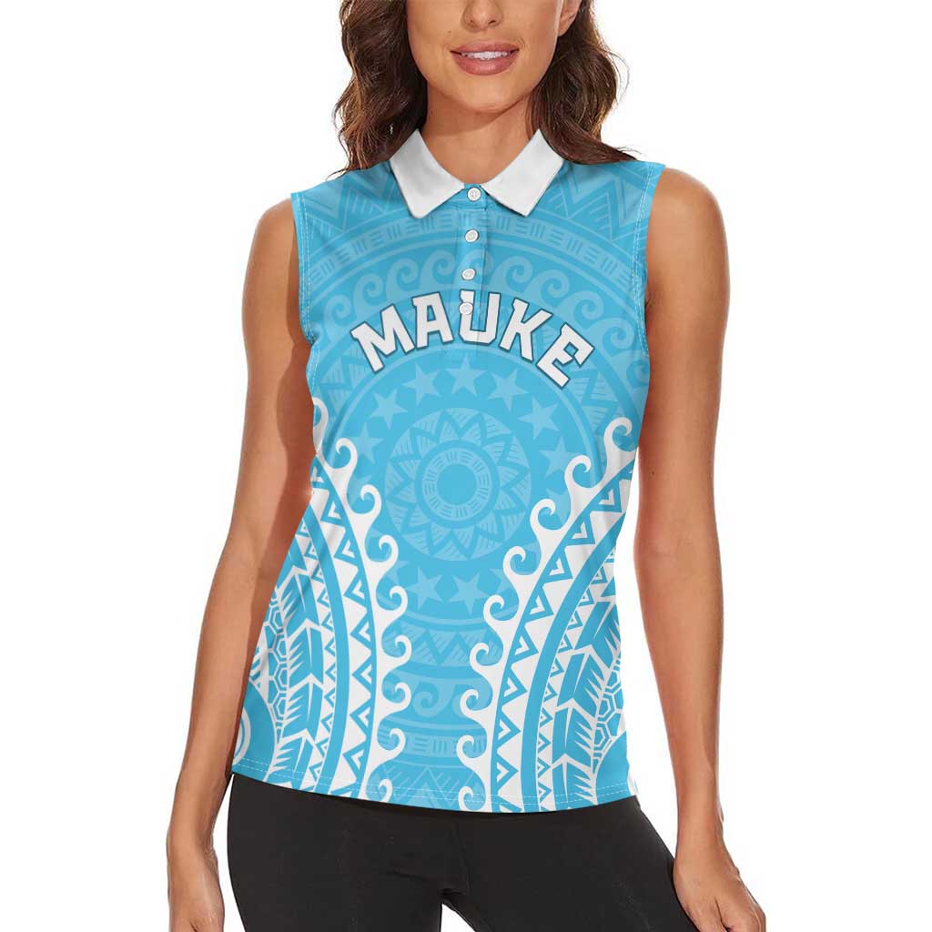 Custom Cook Islands Mauke Women Sleeveless Polo Shirt Polynesian Tribal Tattoo LT05 - Polynesian Pride