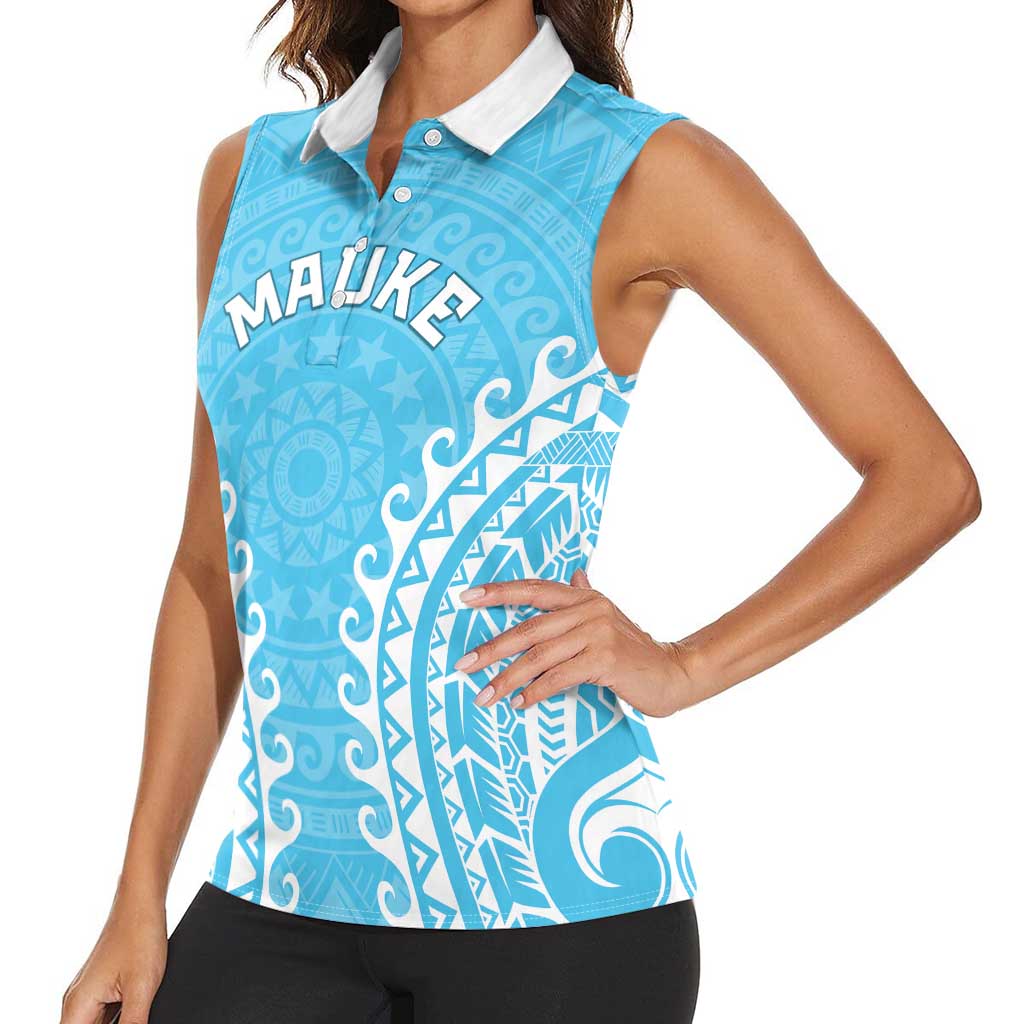 Custom Cook Islands Mauke Women Sleeveless Polo Shirt Polynesian Tribal Tattoo LT05 - Polynesian Pride