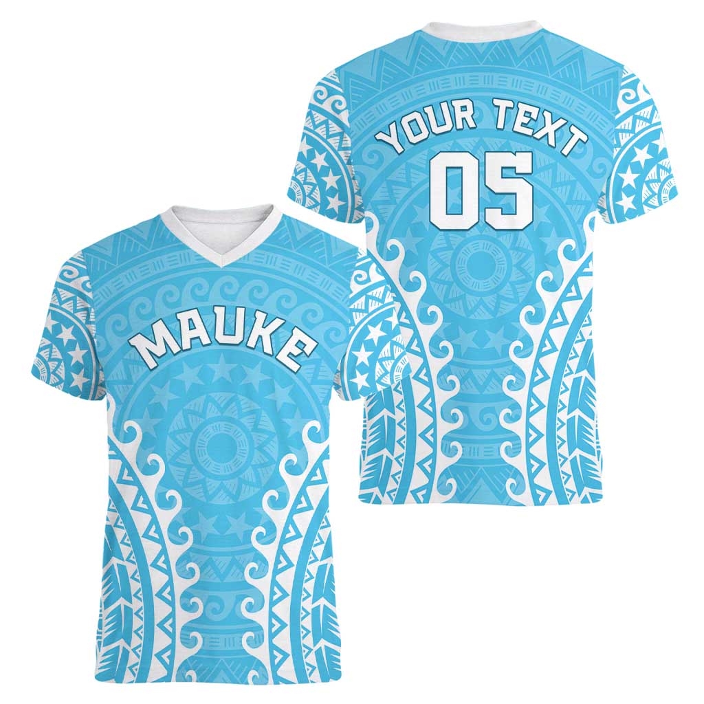 Custom Cook Islands Mauke Women V-Neck T-Shirt Polynesian Tribal Tattoo LT05 - Polynesian Pride