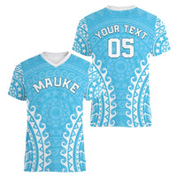 Custom Cook Islands Mauke Women V-Neck T-Shirt Polynesian Tribal Tattoo LT05 - Polynesian Pride