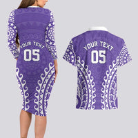 Custom Cook Islands Rarotonga Couples Matching Long Sleeve Bodycon Dress and Hawaiian Shirt Polynesian Tribal Tattoo LT05 - Polynesian Pride