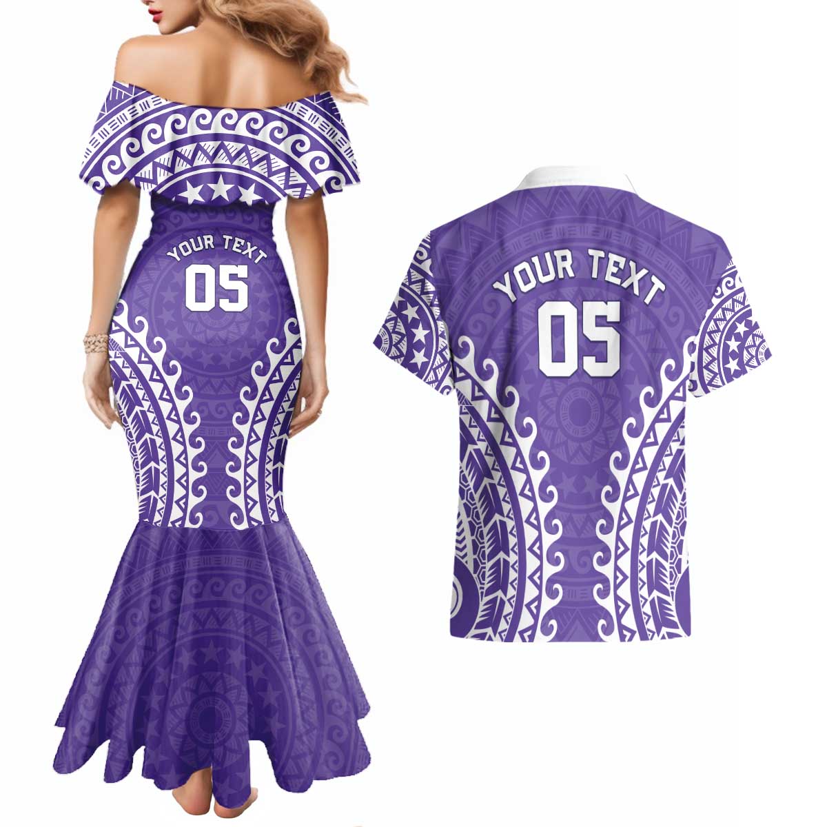 Custom Cook Islands Rarotonga Couples Matching Mermaid Dress and Hawaiian Shirt Polynesian Tribal Tattoo LT05 - Polynesian Pride