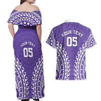 Custom Cook Islands Rarotonga Couples Matching Off Shoulder Maxi Dress and Hawaiian Shirt Polynesian Tribal Tattoo LT05 - Polynesian Pride