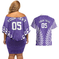 Custom Cook Islands Rarotonga Couples Matching Off Shoulder Short Dress and Hawaiian Shirt Polynesian Tribal Tattoo LT05 - Polynesian Pride