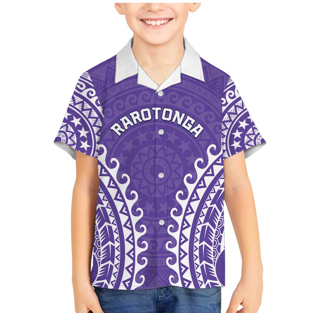 Custom Cook Islands Rarotonga Family Matching Mermaid Dress and Hawaiian Shirt Polynesian Tribal Tattoo LT05 Son's Shirt Purple - Polynesian Pride