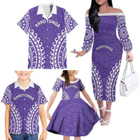 Custom Cook Islands Rarotonga Family Matching Off The Shoulder Long Sleeve Dress and Hawaiian Shirt Polynesian Tribal Tattoo LT05 - Polynesian Pride