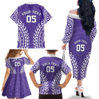 Custom Cook Islands Rarotonga Family Matching Off The Shoulder Long Sleeve Dress and Hawaiian Shirt Polynesian Tribal Tattoo LT05 - Polynesian Pride