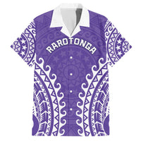 Custom Cook Islands Rarotonga Family Matching Off The Shoulder Long Sleeve Dress and Hawaiian Shirt Polynesian Tribal Tattoo LT05 Dad's Shirt - Short Sleeve Purple - Polynesian Pride