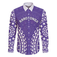 Custom Cook Islands Rarotonga Family Matching Off The Shoulder Long Sleeve Dress and Hawaiian Shirt Polynesian Tribal Tattoo LT05 Dad's Shirt - Long Sleeve Purple - Polynesian Pride
