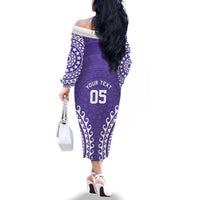 Custom Cook Islands Rarotonga Family Matching Off The Shoulder Long Sleeve Dress and Hawaiian Shirt Polynesian Tribal Tattoo LT05 - Polynesian Pride