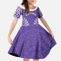 Custom Cook Islands Rarotonga Family Matching Off Shoulder Maxi Dress and Hawaiian Shirt Polynesian Tribal Tattoo LT05 Daughter's Dress Purple - Polynesian Pride