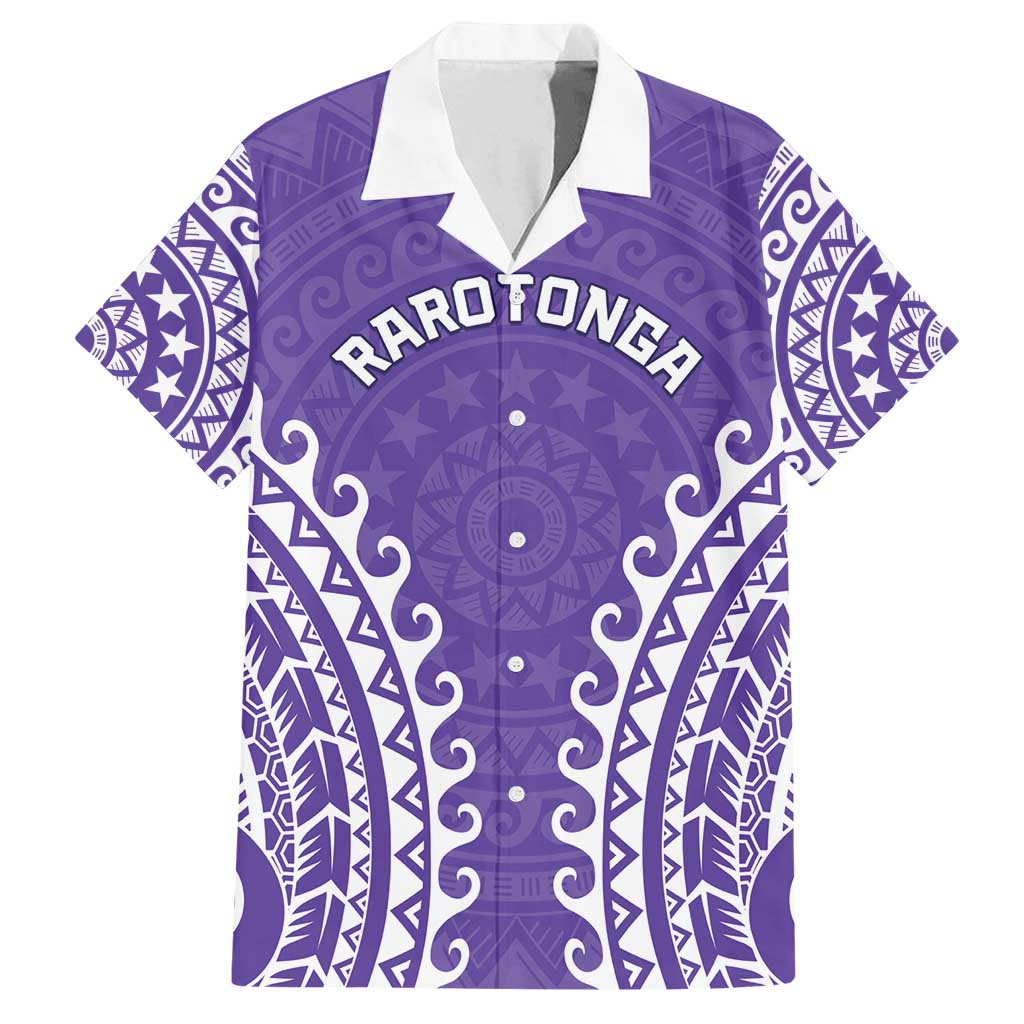 Custom Cook Islands Rarotonga Family Matching Off Shoulder Maxi Dress and Hawaiian Shirt Polynesian Tribal Tattoo LT05 Dad's Shirt - Short Sleeve Purple - Polynesian Pride